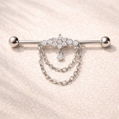 316L Stainless Steel Double Chained Jeweled Tiara Industrial Barbell - Skin Metals
