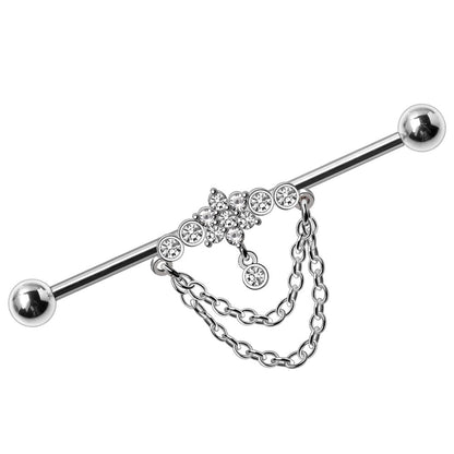 316L Stainless Steel Double Chained Jeweled Tiara Industrial Barbell - Skin Metals