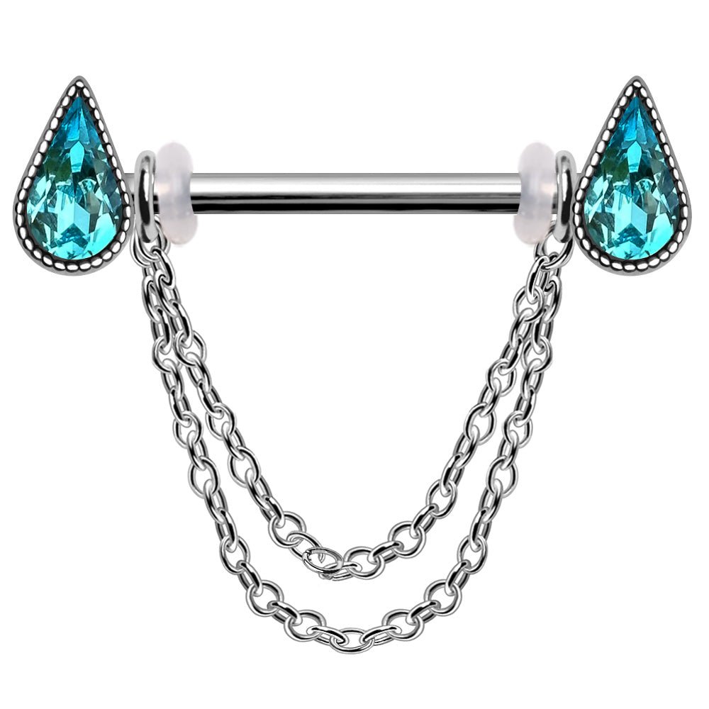 316L Stainless Steel Double Chained Water Drop Nipple Shield Nipple Ring Skin Metals
