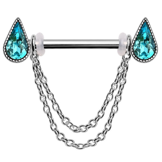 316L Stainless Steel Double Chained Water Drop Nipple Shield Nipple Ring Skin Metals