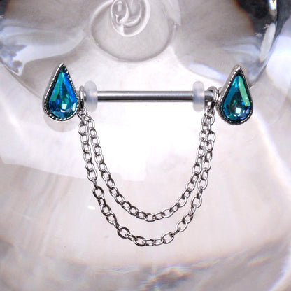 316L Stainless Steel Double Chained Water Drop Nipple Shield Nipple Ring Skin Metals