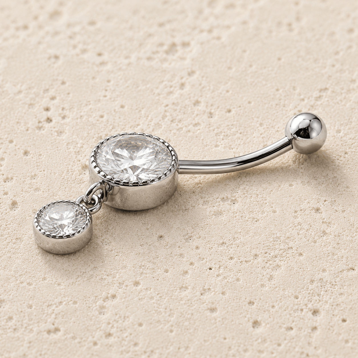 316L Stainless Steel Double CZ Dangle Navel Ring 14G Jewelry - Skin Metals