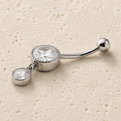 316L Stainless Steel Double CZ Dangle Navel Ring 14G Jewelry - Skin Metals