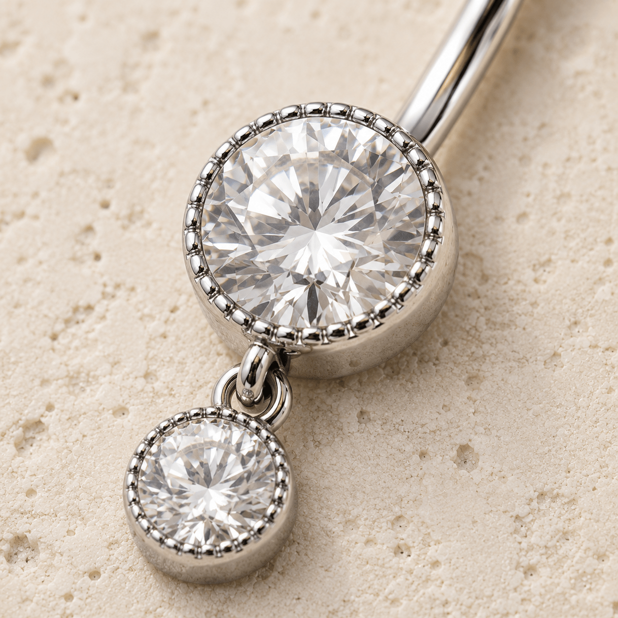316L Stainless Steel Double CZ Dangle Navel Ring 14G Jewelry - Skin Metals