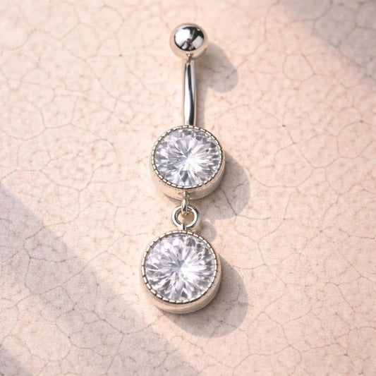 316L Stainless Steel Double CZ Dangle Navel Ring 14G Jewelry Navel Ring Skin Metals