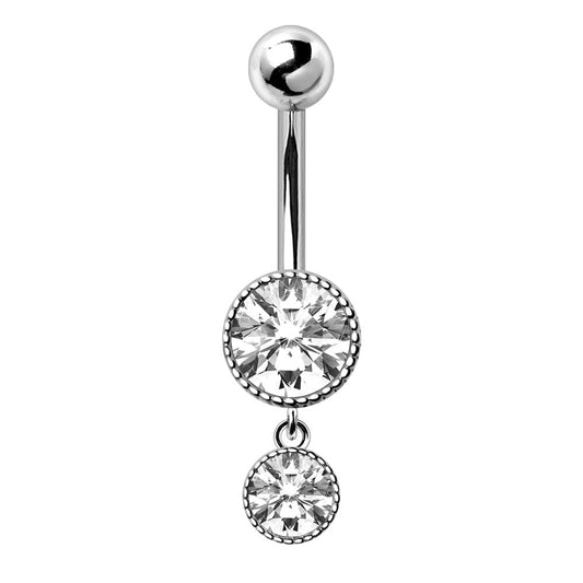 316L Stainless Steel Double CZ Dangle Navel Ring 14G Jewelry
