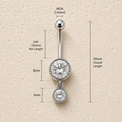 316L Stainless Steel Double CZ Dangle Navel Ring 14G Jewelry - Skin Metals