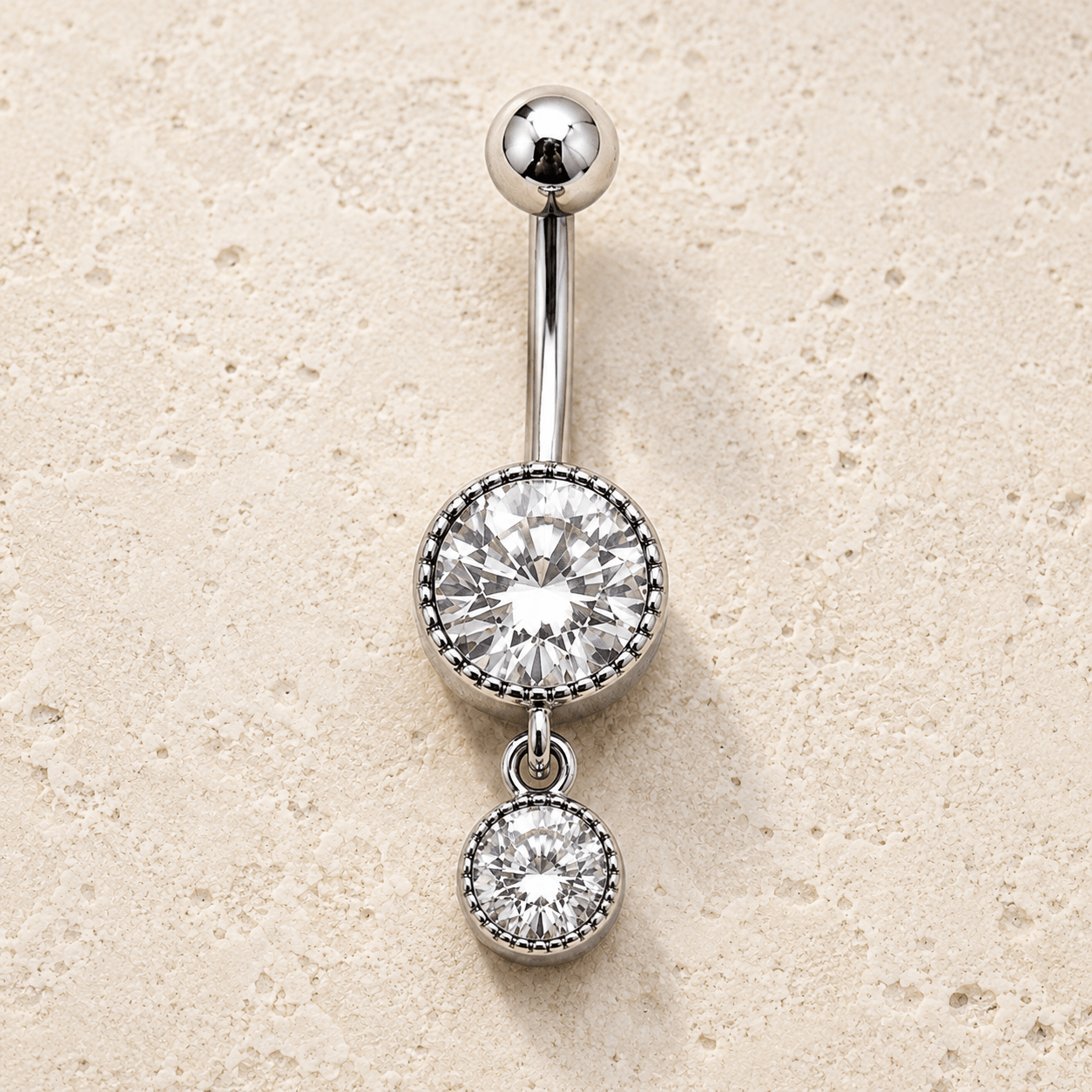 316L Stainless Steel Double CZ Dangle Navel Ring 14G Jewelry - Skin Metals