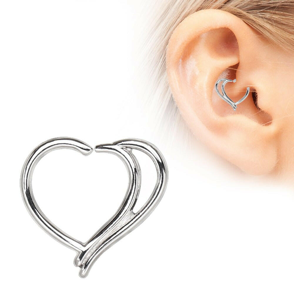 Stainless Steel Double Heart Cartilage Earring Captive Bead Impulse Piercings