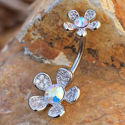 Stainless Steel Double Rainbow Flower Belly Button Navel Ring Navel Ring Impulse Piercings