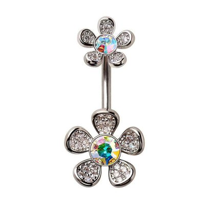 Stainless Steel Double Rainbow Flower Belly Button Navel Ring Navel Ring Impulse Piercings