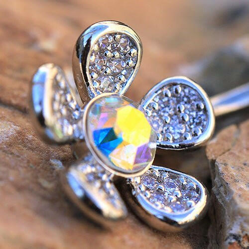 Stainless Steel Double Rainbow Flower Belly Button Navel Ring Navel Ring Impulse Piercings