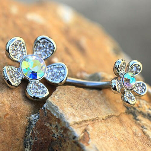 Stainless Steel Double Rainbow Flower Belly Button Navel Ring Navel Ring Impulse Piercings