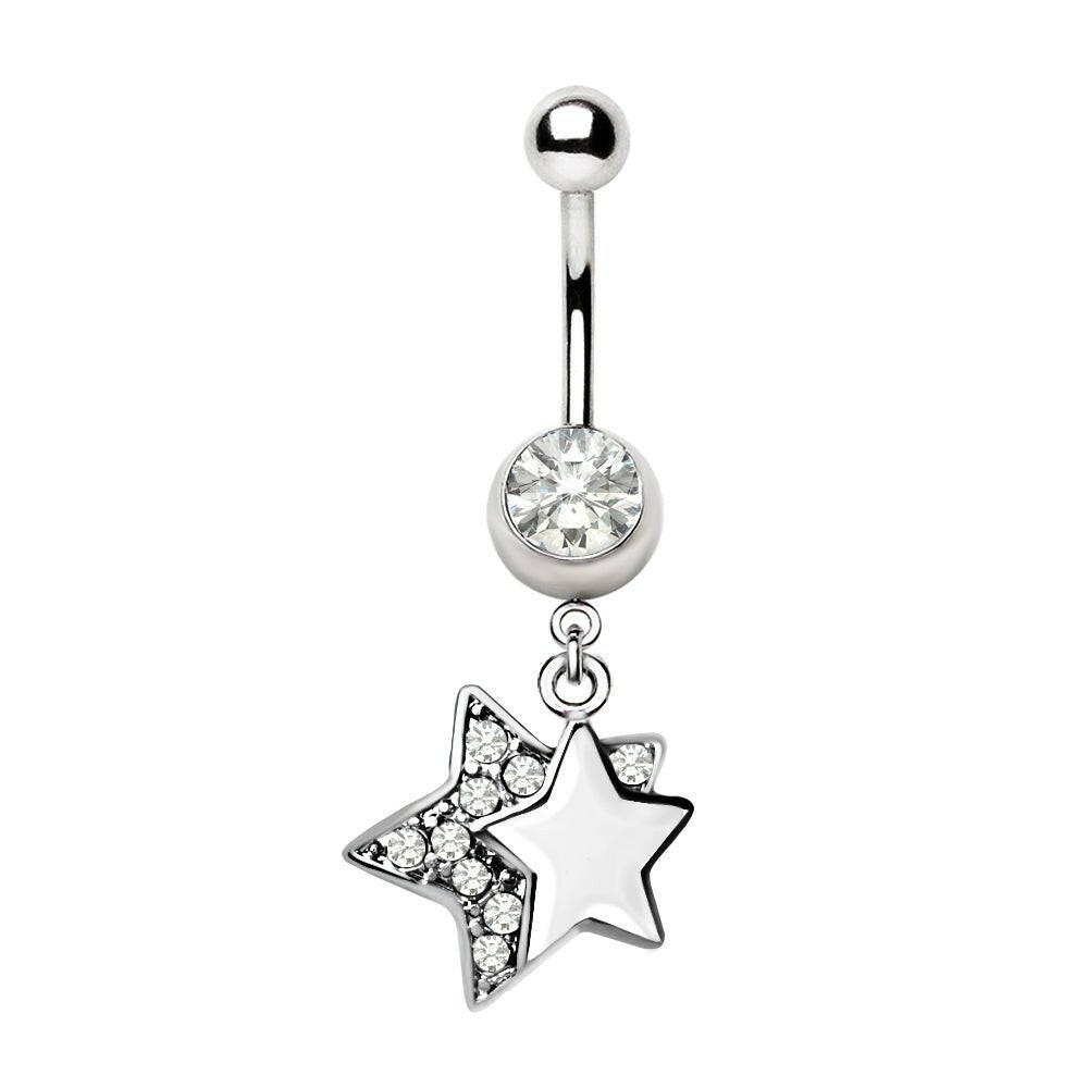 Stainless Steel Double Star Dangle Navel Ring Navel Ring Impulse Piercings