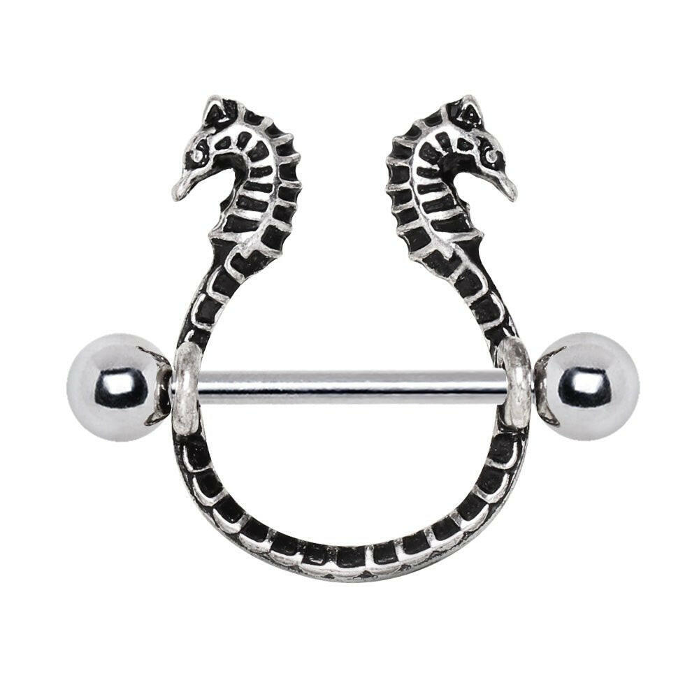 Stainless Steel Double Wicked Seahorse Nipple Shield Nipple Ring Impulse Piercings