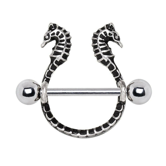 Stainless Steel Double Wicked Seahorse Nipple Shield Nipple Ring Impulse Piercings