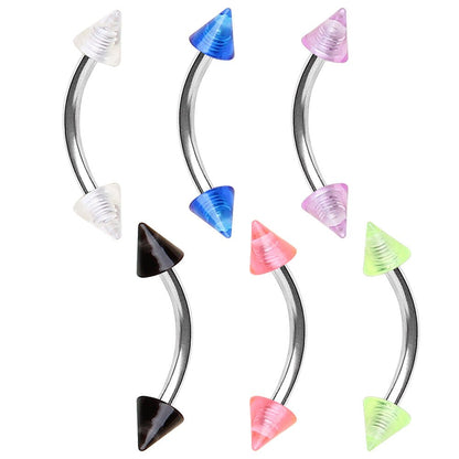 316L Stainless Steel Eyebrow Ring with UV Acrylic Spikes