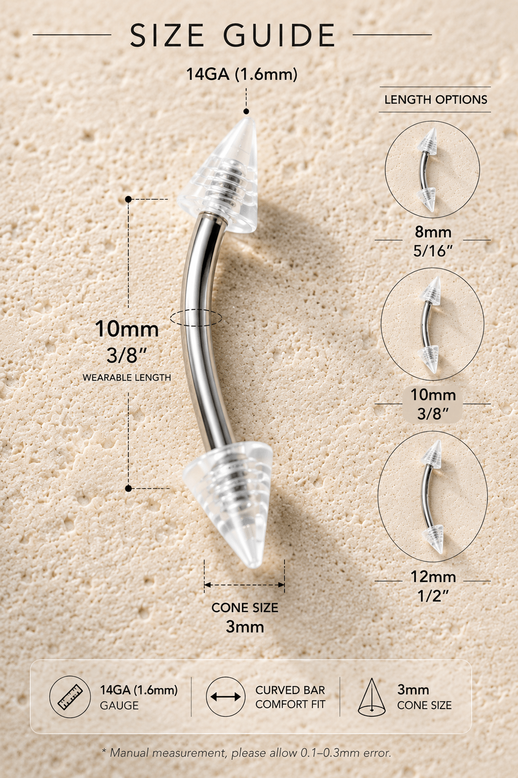316L Stainless Steel Eyebrow Ring with UV Acrylic Spikes