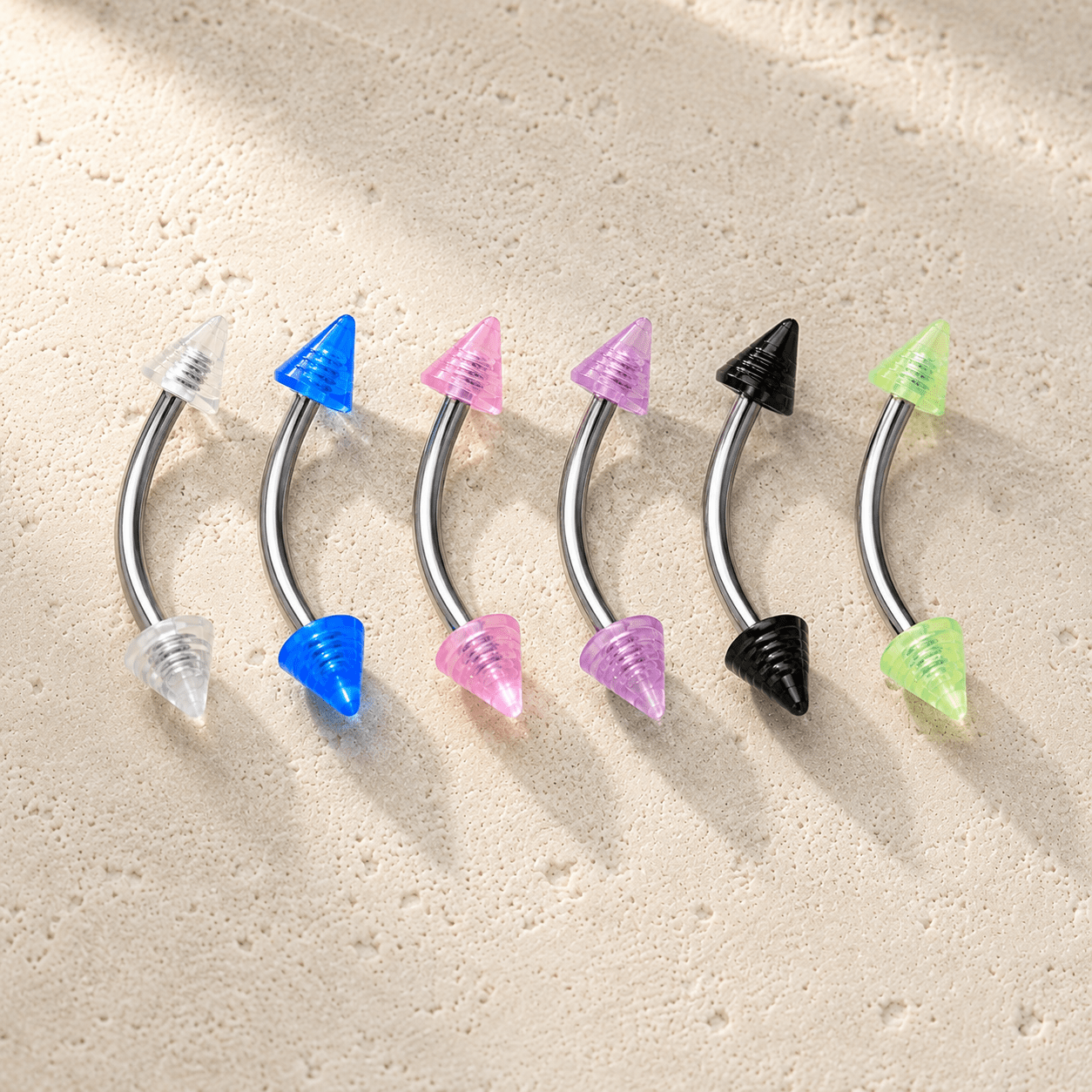 316L Stainless Steel Eyebrow Ring with UV Acrylic Spikes