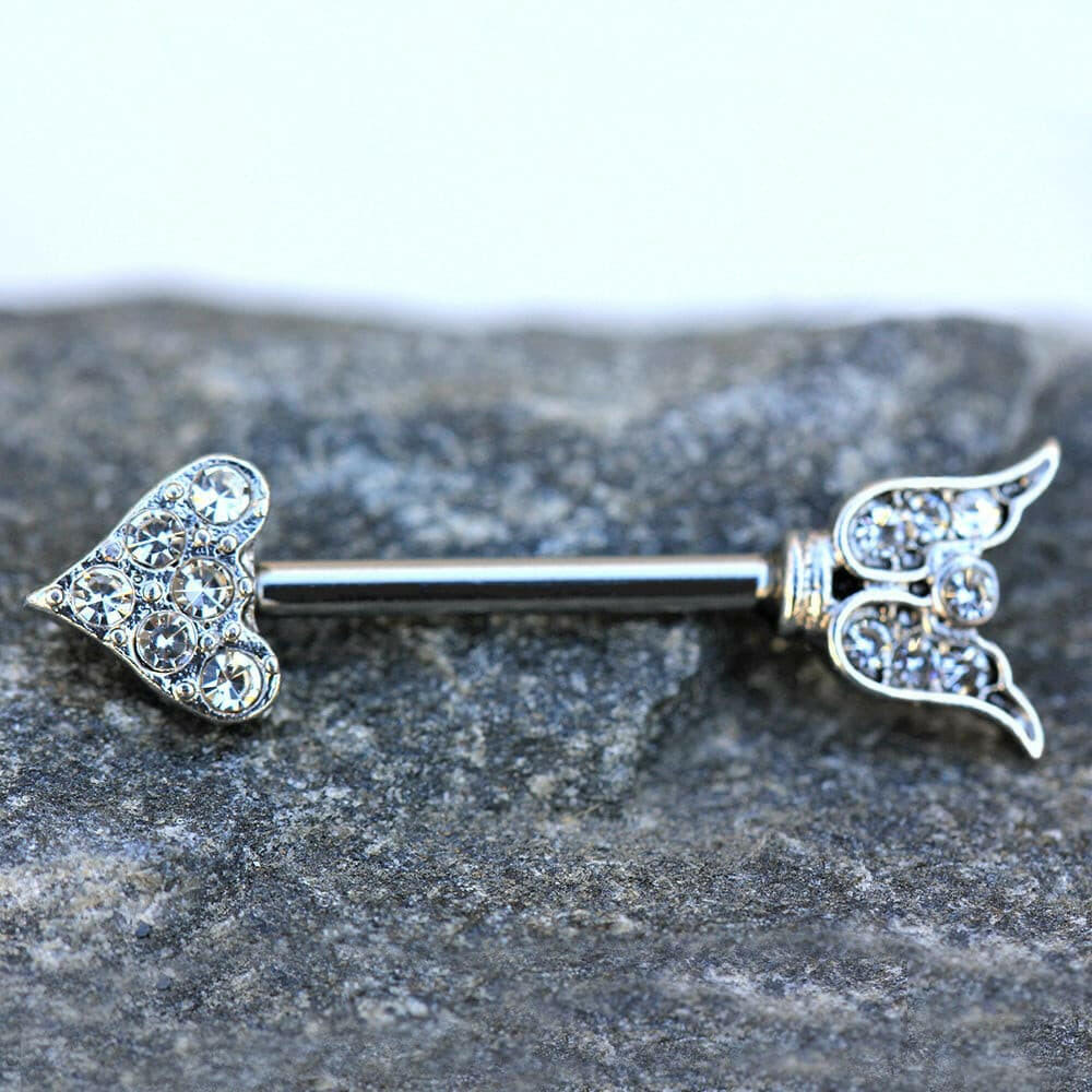 Stainless Steel Fancy Jeweled Arrow Nipple Bar Nipple Ring Impulse Piercings