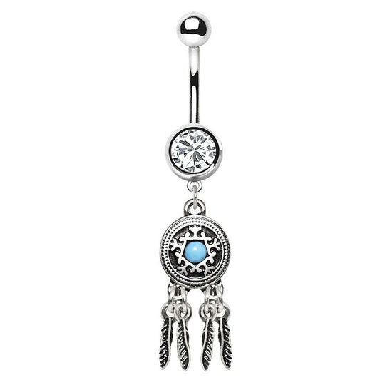 Stainless Steel Feather Dream Catcher Dangle Belly Button Navel Ring Navel Ring Impulse Piercings