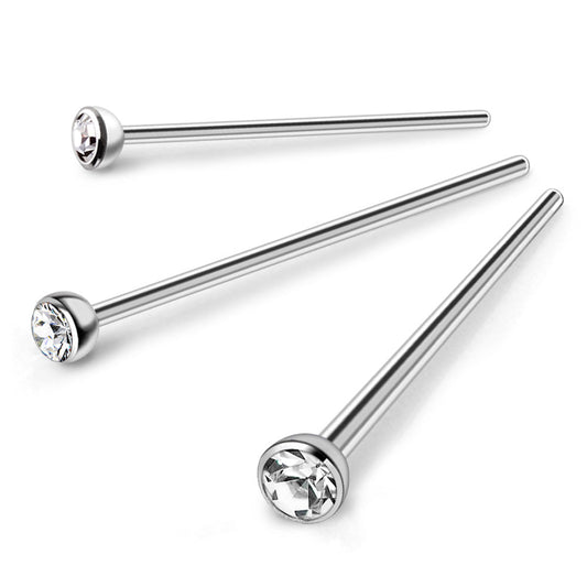316L Stainless Steel Fish Tail Nose Ring with Clear CZ - Skin Metals