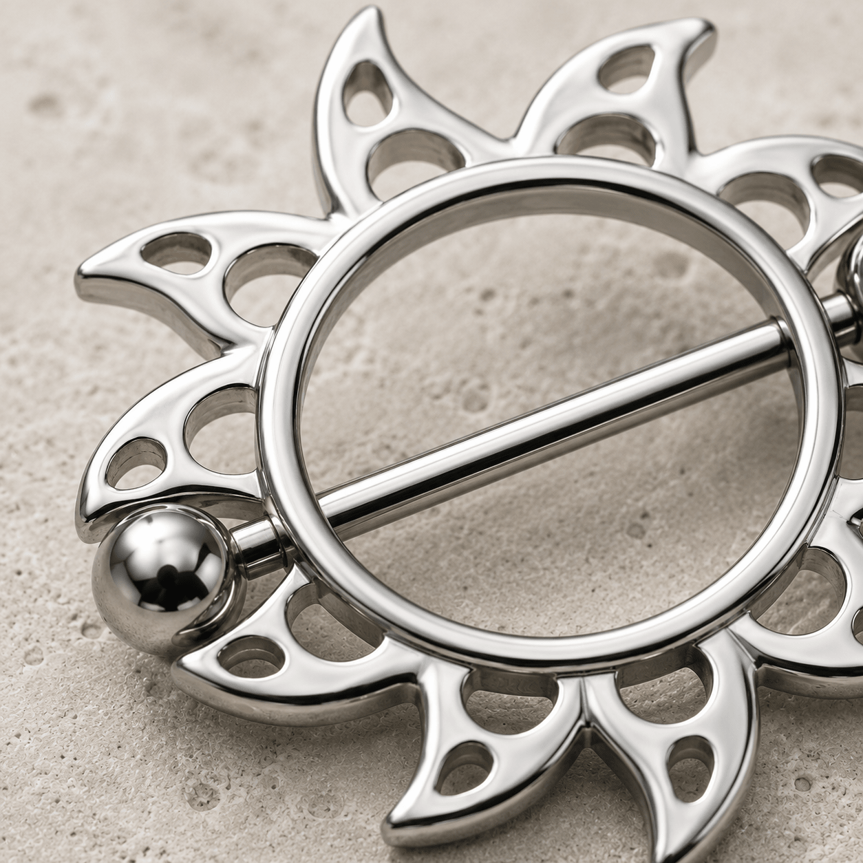 316L Stainless Steel Flaming Sun Nipple Shield