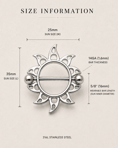 316L Stainless Steel Flaming Sun Nipple Shield