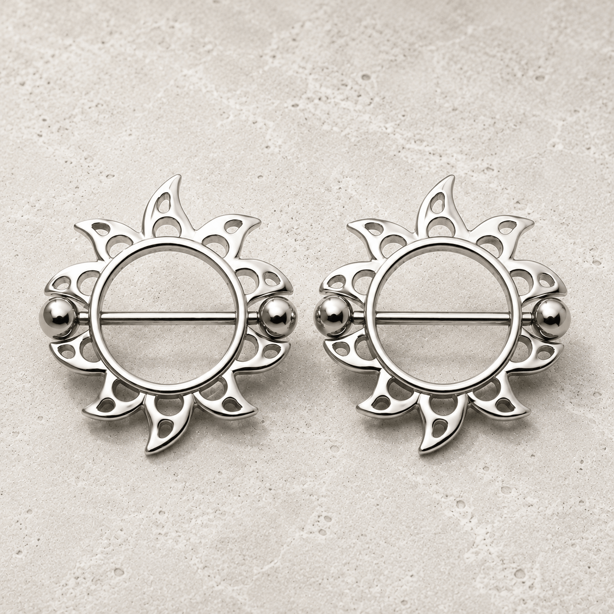 316L Stainless Steel Flaming Sun Nipple Shield