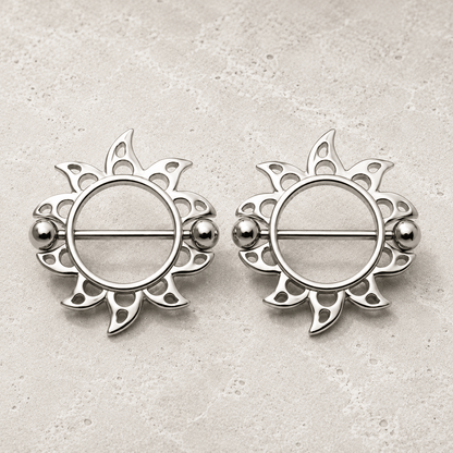 316L Stainless Steel Flaming Sun Nipple Shield