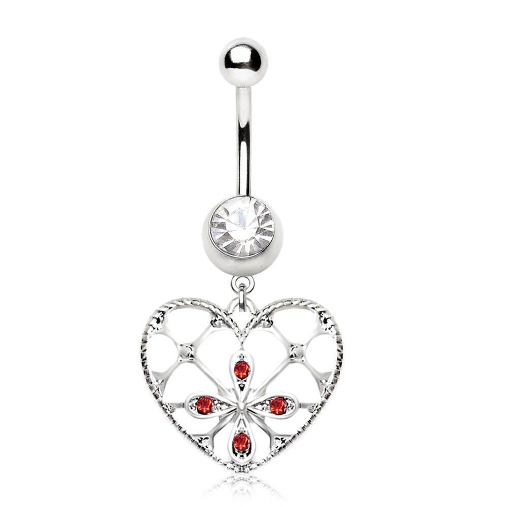 Stainless Steel Floral Heart Dangle Navel Ring Navel Ring Impulse Piercings