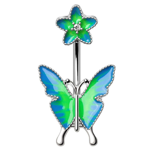 Stainless Steel Flower and Butterfly Belly Button Navel Ring Navel Ring Impulse Piercings