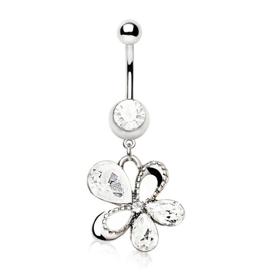 Stainless Steel Flower Blossom Dangle Navel Ring Navel Ring Impulse Piercings