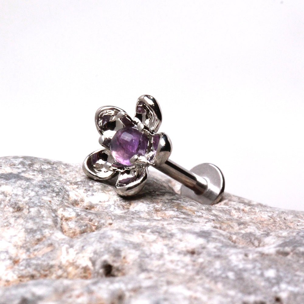 316L Stainless Steel Fluorite Stone Flower Labret Labret Skin Metals