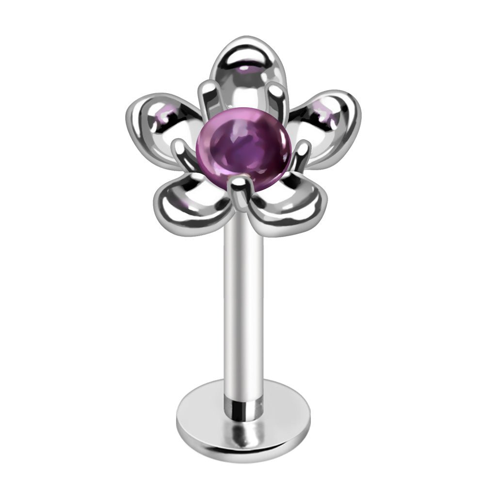 316L Stainless Steel Fluorite Stone Flower Labret Labret Skin Metals