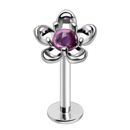 316L Stainless Steel Fluorite Stone Flower Labret Labret Skin Metals