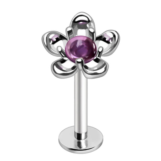 316L Stainless Steel Fluorite Stone Flower Labret Labret Skin Metals