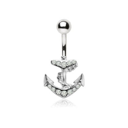 Stainless Steel Gemmed Anchor Navel Ring Navel Ring Impulse Piercings