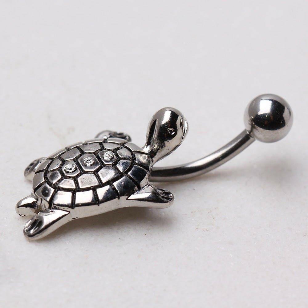 Stainless Steel Gemmed Turtle Navel Ring Navel Ring Impulse Piercings