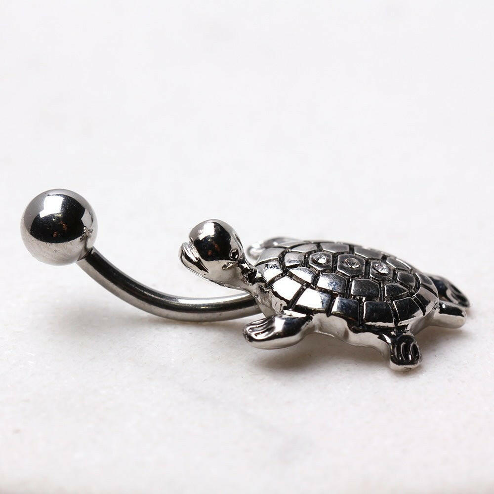 Stainless Steel Gemmed Turtle Navel Ring Navel Ring Impulse Piercings