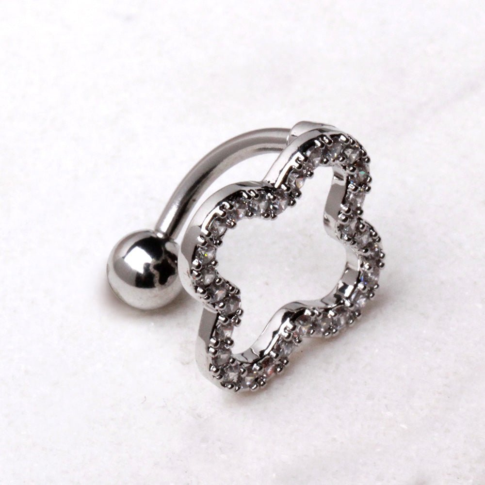 316L Stainless Steel Glittering Clover Top Down Navel Ring Navel Ring Skin Metals