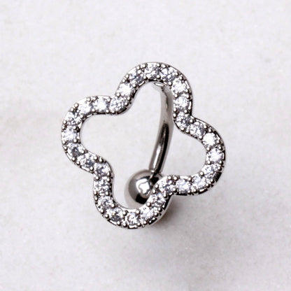 316L Stainless Steel Glittering Clover Top Down Navel Ring Navel Ring Skin Metals