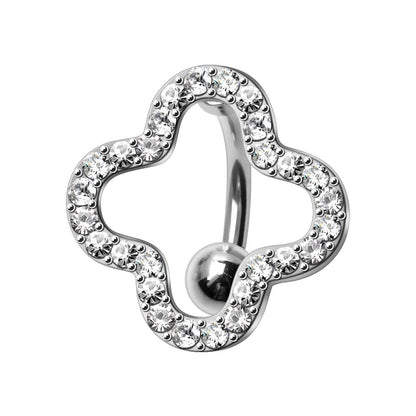 316L Stainless Steel Glittering Clover Top Down Navel Ring Navel Ring Skin Metals