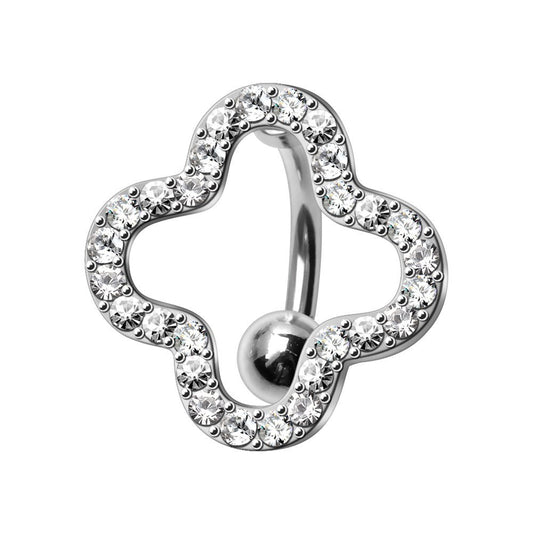 316L Stainless Steel Glittering Clover Top Down Navel Ring Navel Ring Skin Metals