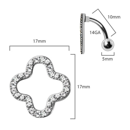 316L Stainless Steel Glittering Clover Top Down Navel Ring Navel Ring Skin Metals