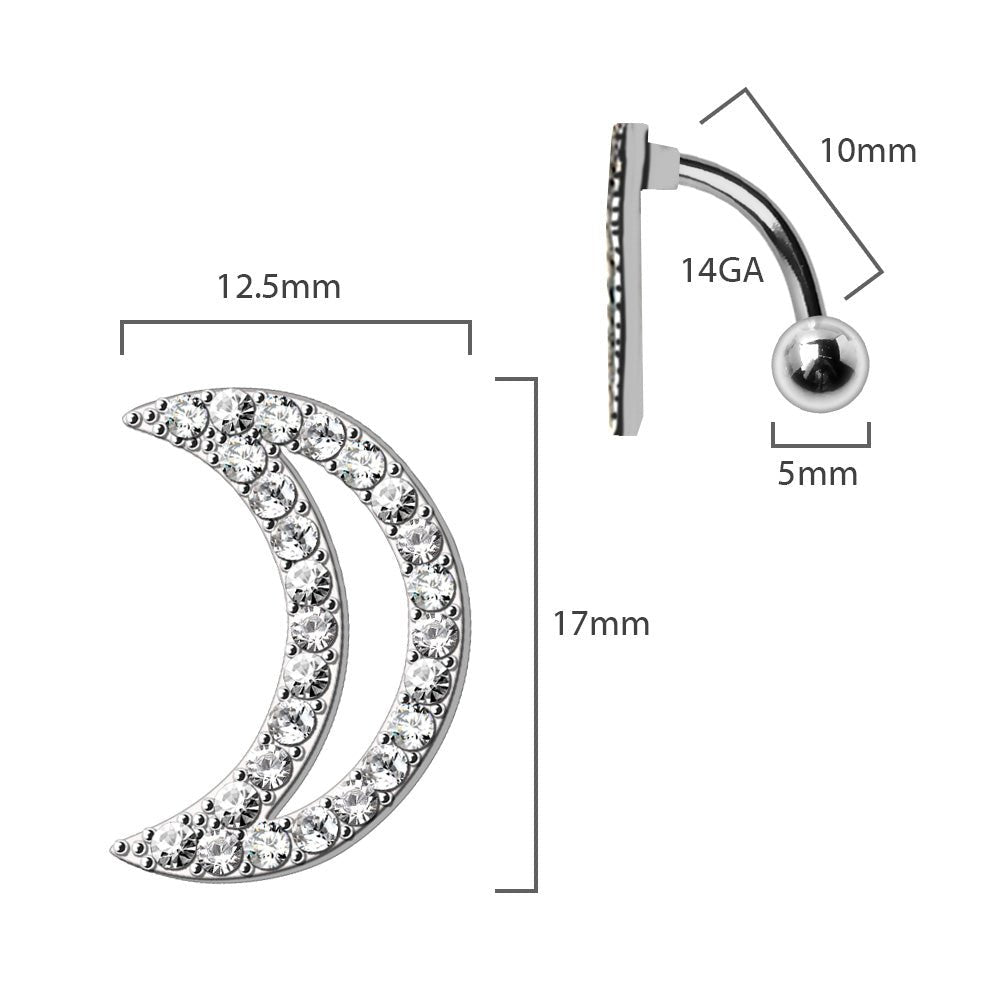 316L Stainless Steel Glittering Crescent Moon Top Down Navel Ring Navel Ring Skin Metals