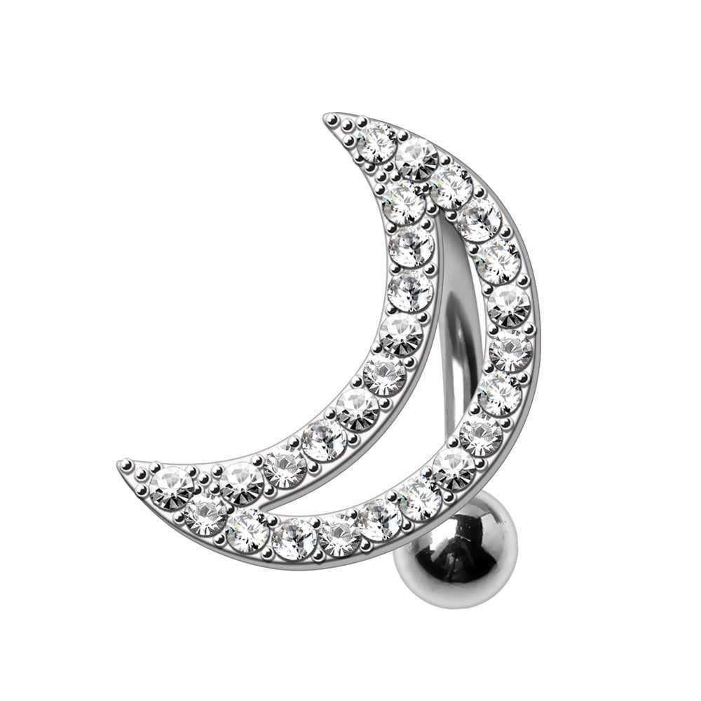 316L Stainless Steel Glittering Crescent Moon Top Down Navel Ring Navel Ring Skin Metals