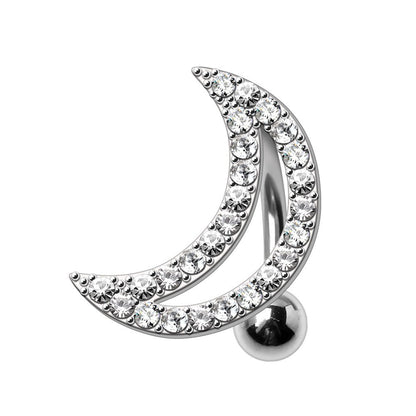 316L Stainless Steel Glittering Crescent Moon Top Down Navel Ring Navel Ring Skin Metals