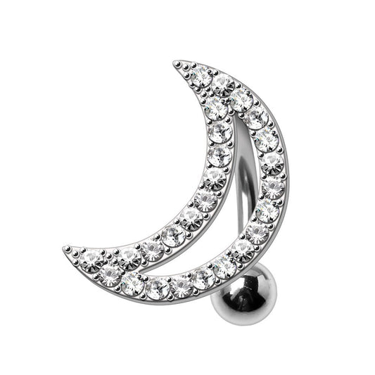316L Stainless Steel Glittering Crescent Moon Top Down Navel Ring Navel Ring Skin Metals