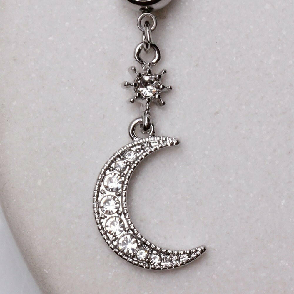 Stainless Steel Glittering Moon & Star Dangle Navel Ring Navel Ring Impulse Piercings